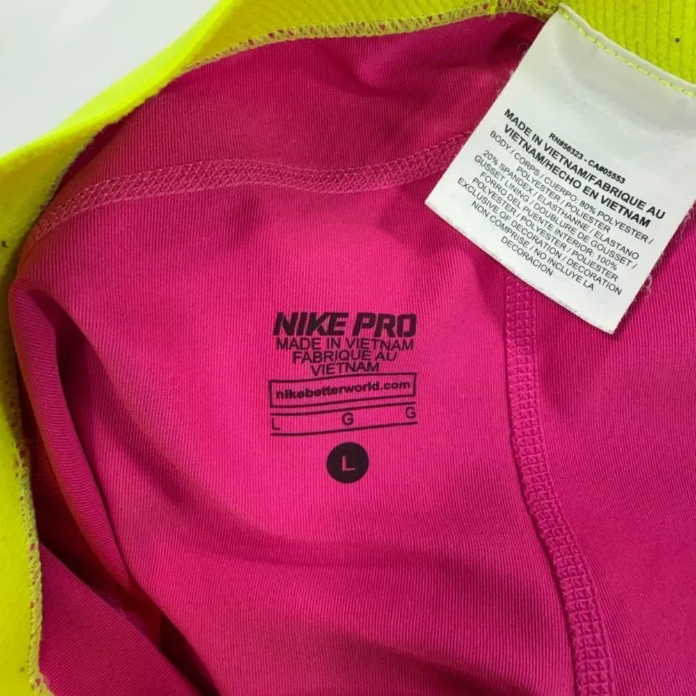 Nike Pro Kids Pink & Yellow Shorts – Size L